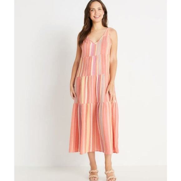 MARINE LAYER‎ Corinne Tiered Chambray Cotton Maxi Dress Colorful Coastal Sz S - Picture 2 of 9